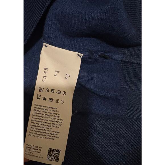 HUGO BOSS Sweater | Dark Blue Wool Silk Crewneck Regular Fit Eurochic | MEDIUM - Picture 7 of 8
